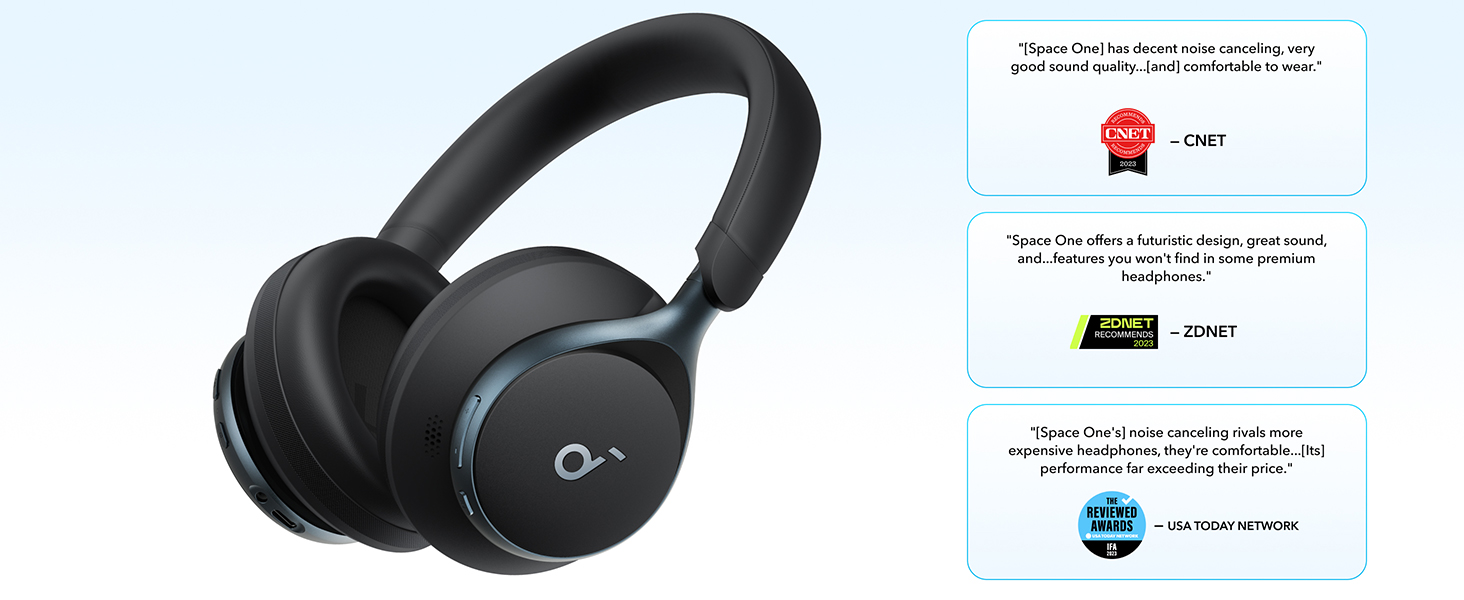 Soundcore Space One: Бездротові навушники Over-Ear з активним шумозаглушенням, Bluetooth 5.3, Hi-Res Audio (Чорний)