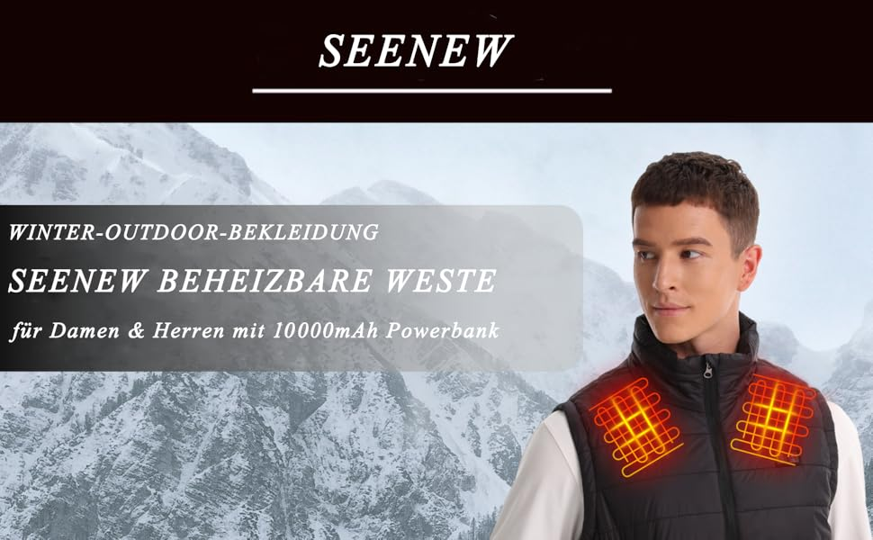 Обогріваючий жилет Seenew для чоловіків з акумулятором 15000mAh, 13 зон нагріву, 3 режими температури, зимовий жилет-куртка з підігрівом