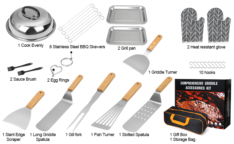 Набір аксесуарів для тепаньякі: 34 шт. з нержавіючої сталі, з кейсом, для газових грилів Blackstone та інших