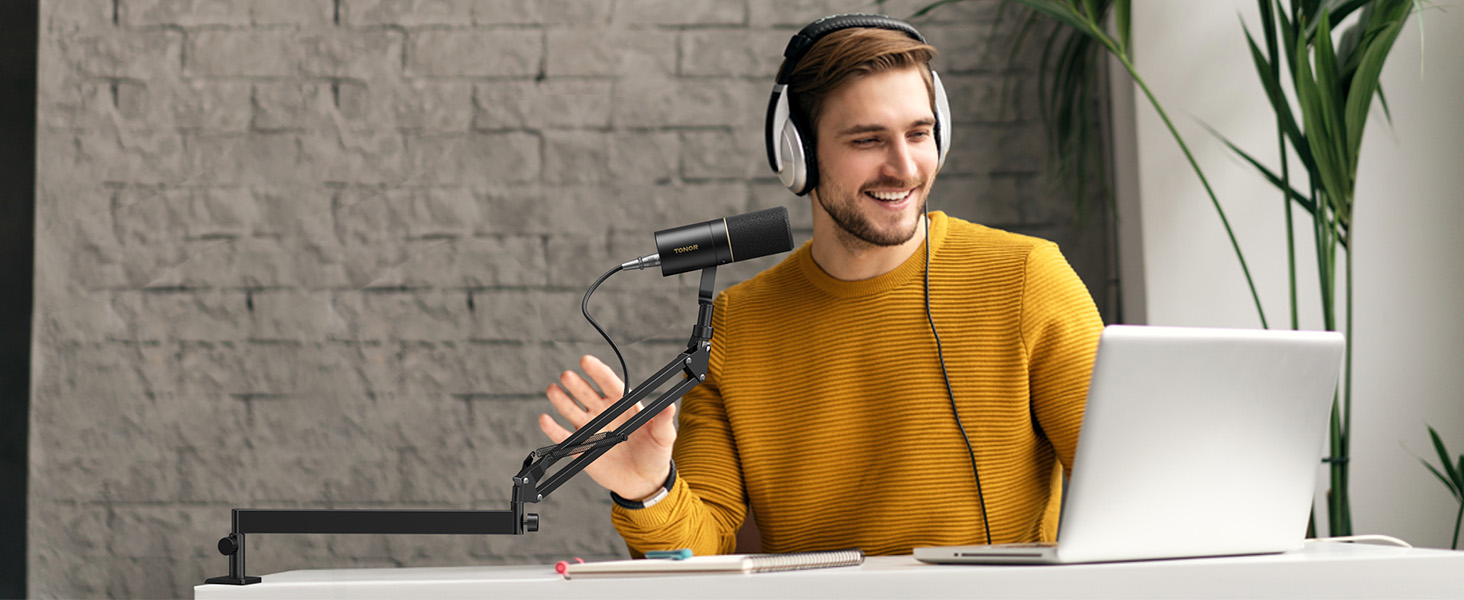 Кріплення для мікрофона TONOR T20LP, низькопрофільний тримач з регулюванням, для геймінгу та подкастингу, чорний, з видимою пружиною