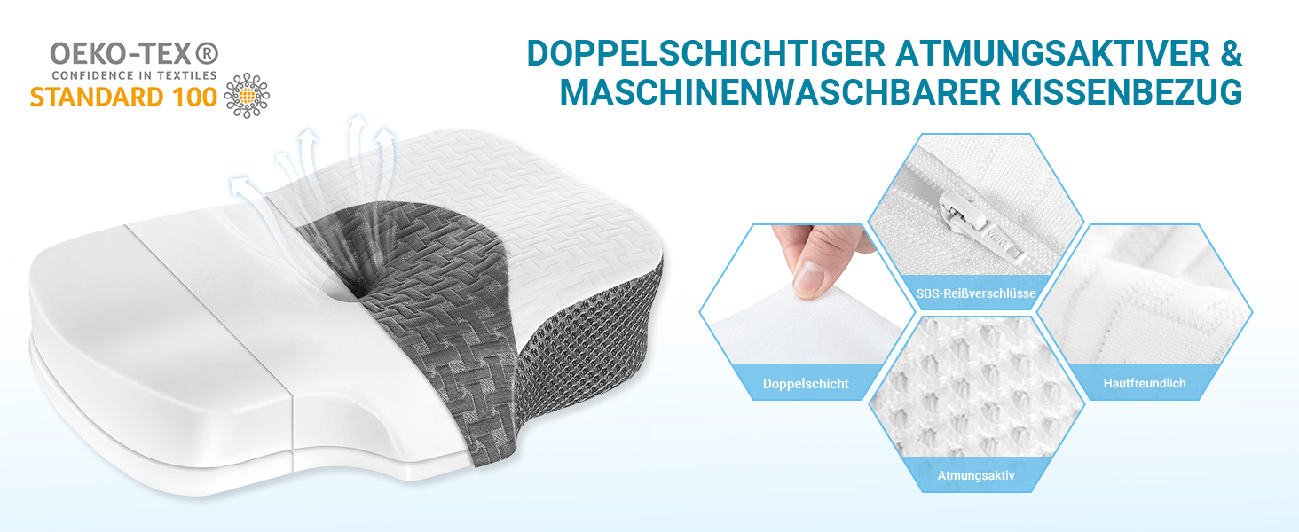 Ортопедична подушка Elviros з Memory Foam для шиї та спини. Подушка від болю в шиї, для сну на боці та на животі. Біла, 59x40.5x12.5/14.5 см