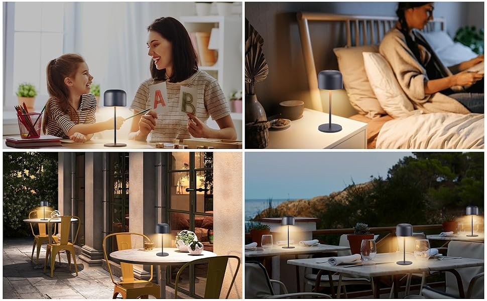 Акумуляторний LED настільний світильник Klighten з димером, чорний (2 шт.). Водонепроникний IP54, USB-C, 3 кольори світла (3000K-6000K), алюмінієвий, 21 см.