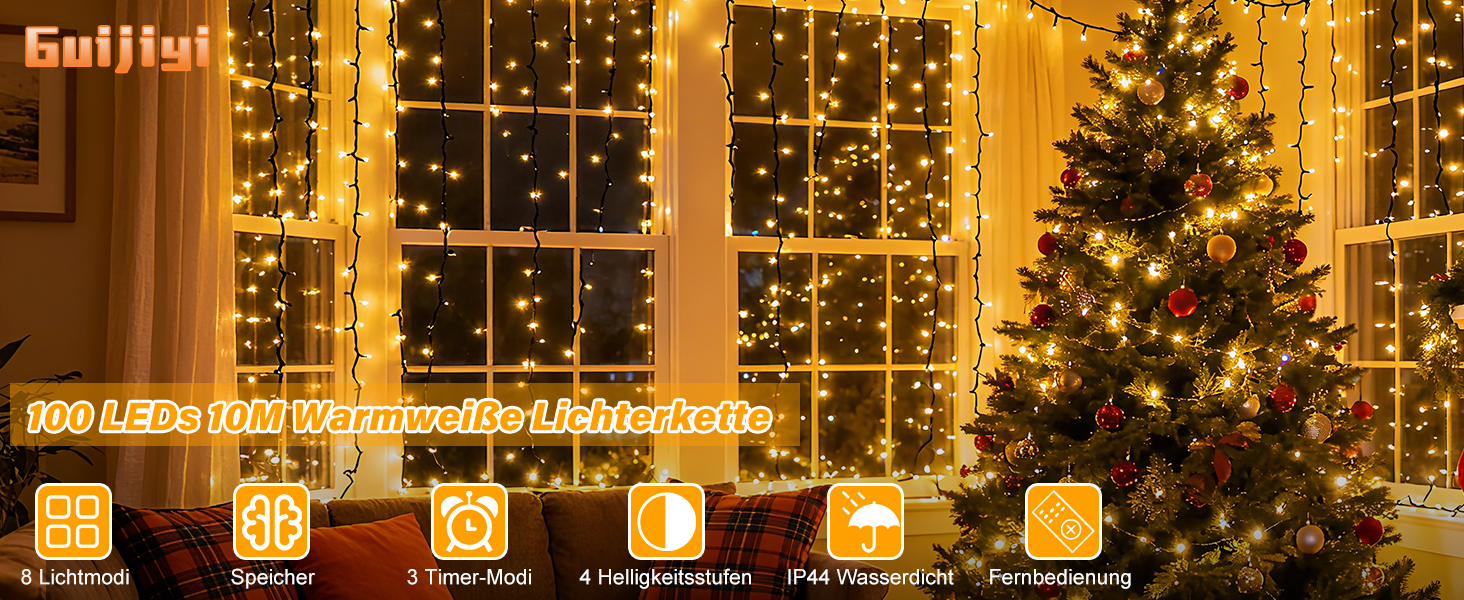 Льодосвітна гірлянда на батарейках, 10м, 100 LED, вологостійка IP44, 8 режимів, з пультом, таймер, для декору саду, вечірки, Нового року