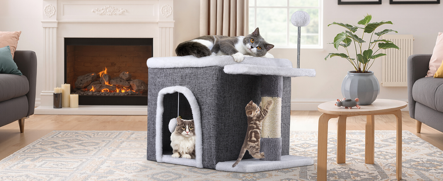 Кіт Будинок YITAHOME для дому, складаний, 47 x 40 x 32 см, з когтеточкою та іграшкою, для середніх та великих котів