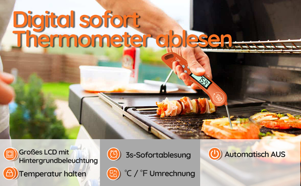 Цифровий термометр для м'яса DOQAUS: приготування на грилі, BBQ, приготування їжі. Швидке зчитування, довга сонда, LCD-дисплей, автовимкнення.