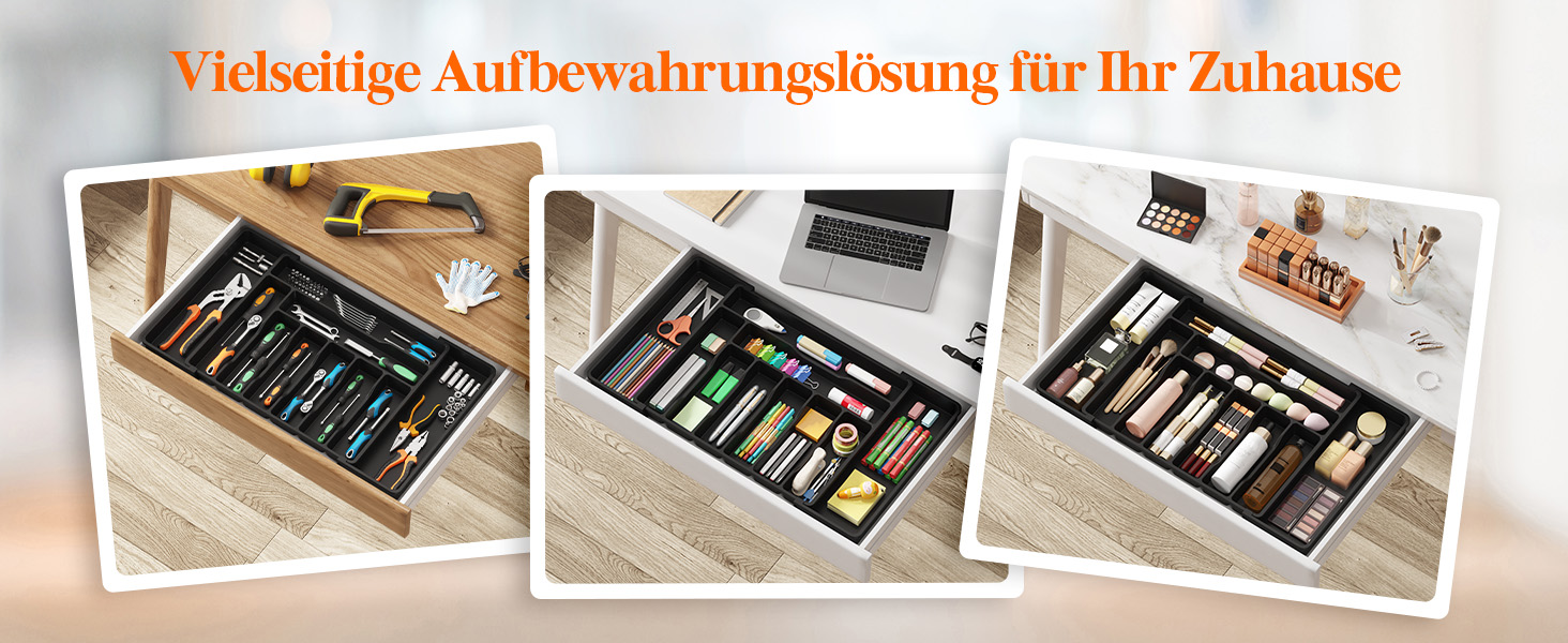 Органайзер для столових приборів Lifewit в шухляду, регульований, чорний (33-57 см x 38 см x 5 см)