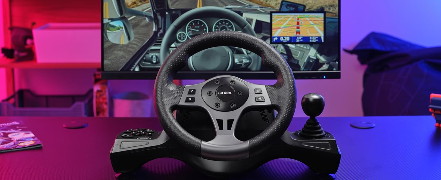 Руль для гонок Trust GXT 289 Movi з педалями та перемикачами швидкостей, сумісний з PC, Xbox Series X/S, PS4, Nintendo Switch