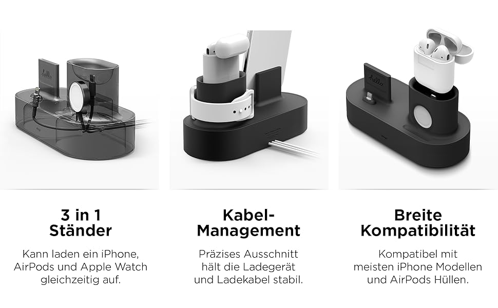 Зарядна станція Elago 3-в-1 для Apple Watch, AirPods та iPhone (білий/чорний) [Оригінальний кабель потрібен]