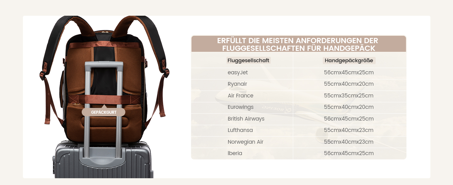 Рюкзак ручної поклажі OVEVOOK для подорожей, 40 л, водонепроникний, з відділенням для ноутбука 17