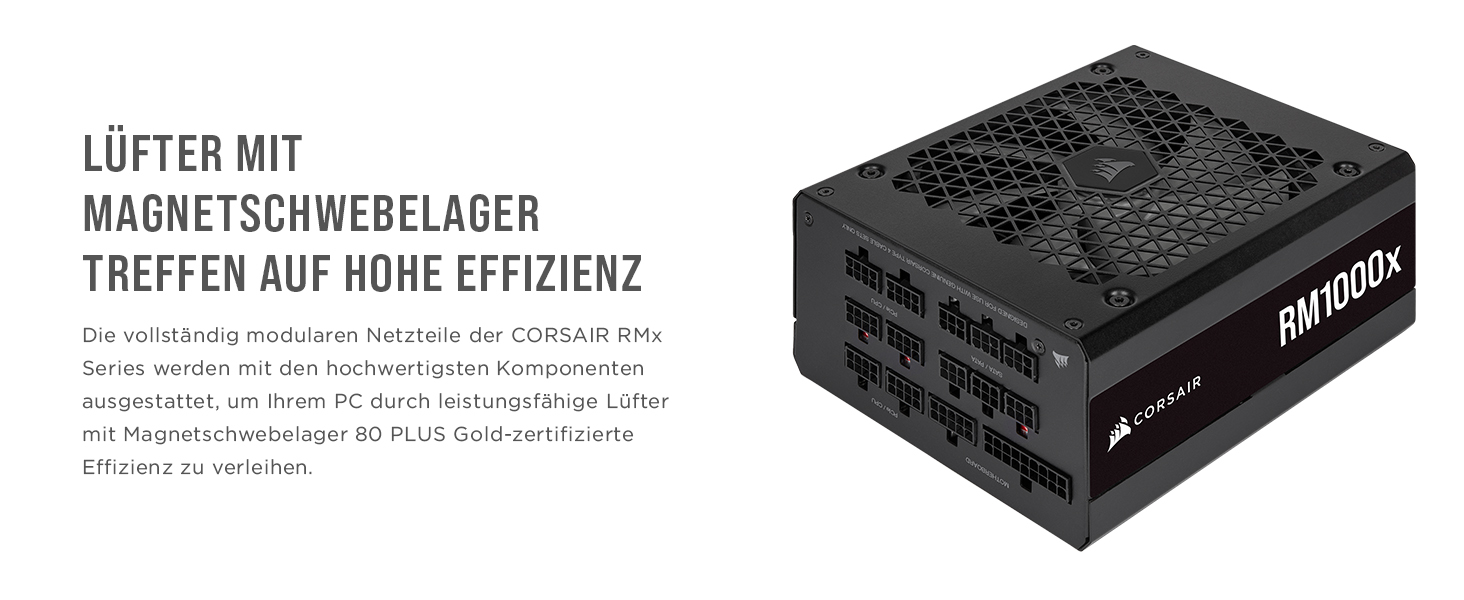 Блок живлення Corsair RM1000x 1000W 80 Plus Gold, повністю модульний, ATX, з японськими конденсаторами та 135-мм вентилятором, чорний