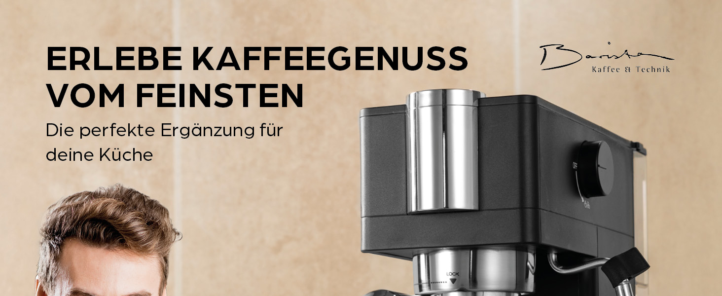 Еспресо-машина Barista Siebträger Slim: нержавіюча сталь, 20-барна помпу, термоблок, об'єм 800 мл, підігрів чашок