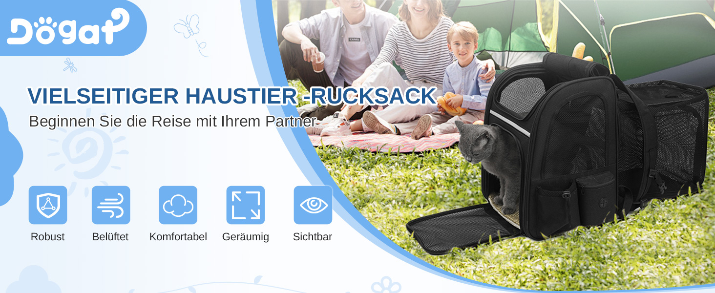 Рюкзак для кота та собаки Dogat, чорний: зручний, дихаючий, розкладний, з сіткою