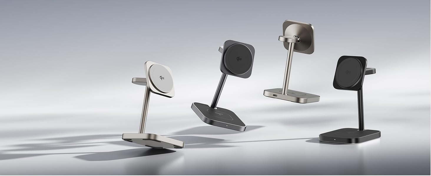 LULULOOK Qi2 Magsafe Зарядна станція 3 в 1 з алюмінію для Apple Watch та iPhone: 15W швидка зарядка для iPhone 17 Pro Max/Pro/Air/17, 5W для Apple Watch Ultra, AirPods. Титан.