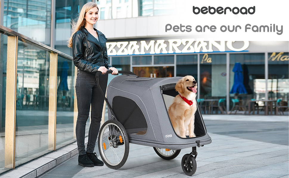 Beberoad 2-в-1 Причіп для собак на велосипед та візок, складаний для тварин до 45 кг, R8 (Чорний)
