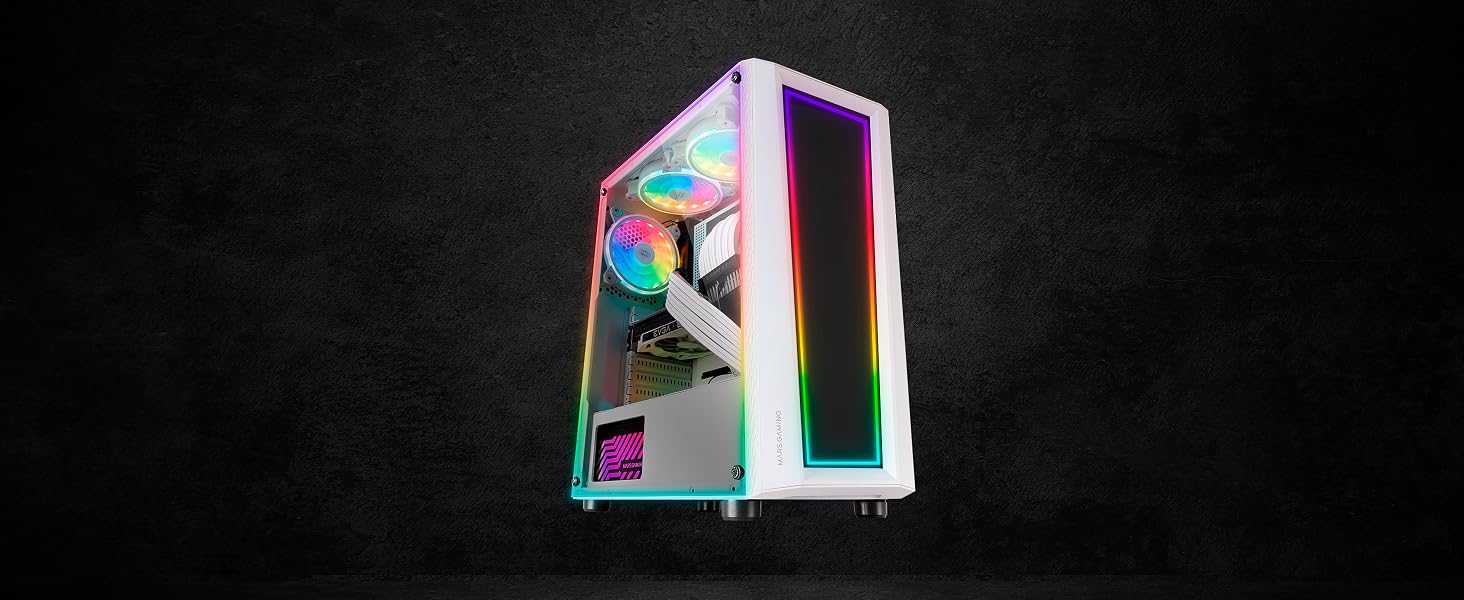 Корпус для ПК Mars Gaming MC300P MicroATX, загартоване скло, Mesh-панель, 3x FRGB вентилятори, чорний