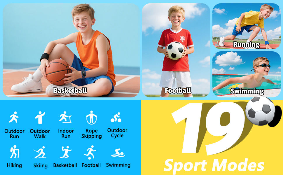 Дитячий розумний годинник-фітнес-трекер з пульсометром, лічильником кроків, монітором сну та водонепроникністю IP68. Подарунок для дітей 6-16 років (Блакитний)