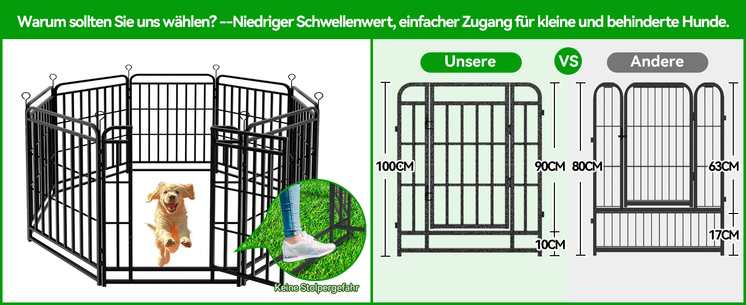 Вольєр для цуценят 544см, 80см висотою, 8-секційний розкладний вольєр для тварин з дверима, вольєр для собак, переносний загін для собак, котів, кроликів та саду, збірка без інструментів (8 секцій - 100см висотою)