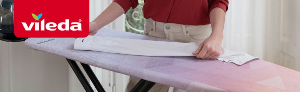 Прасувальна дошка Vileda Diamond з регулюванням висоти та покриттям з титану | Для парогенераторів, сертифікована TÜV | Велика поверхня 120x38 см, 3 роки гарантії, екологічна упаковка