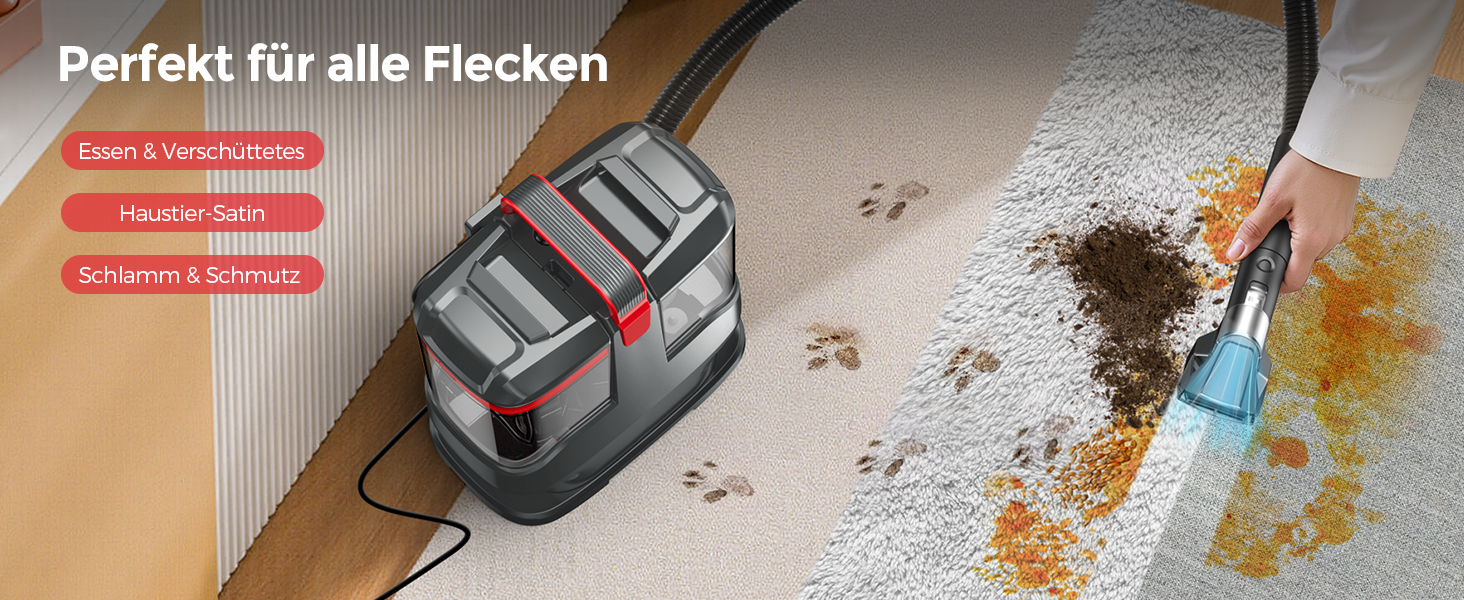 Портативний мийний пилосос для м'яких меблів та килимів з насадкою для видалення шерсті тварин, чорний