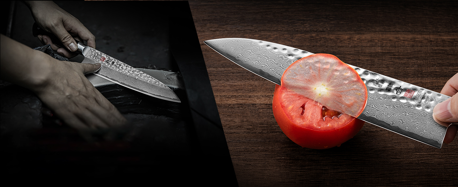 Ніж кухарський Kanngou Gyuto 21 см, японська дамаська сталь (67 шарів), рукоять з чорного дерева, професійний ніж у подарунковій коробці
