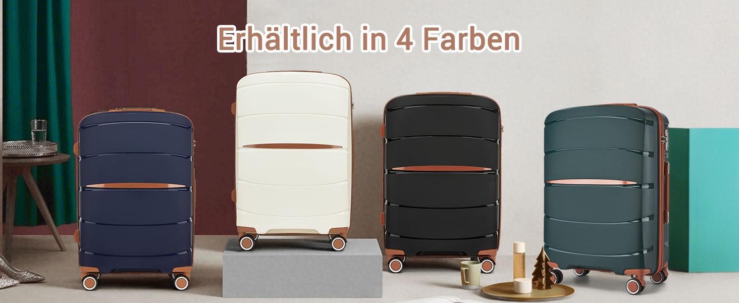 KONO Набір валіз 3 шт: велика, середня, маленька. Валізи з поліпропілену, з TSA замком, 4 колеса, темно-зелений/коричневий.