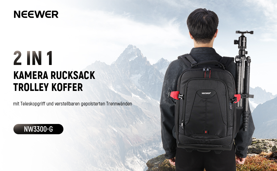 Рюкзак-тележка для камери NEEWER 2-в-1 NW-DA410T: водонепроникний, знімний, для фотообладнання та ноутбука