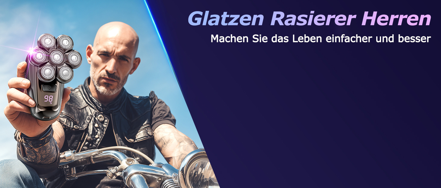 Електрична бритва для гоління голови Glatzen Herren 7D, водонепроникна IPX7, з тримером для бороди та носа, LED-дисплей