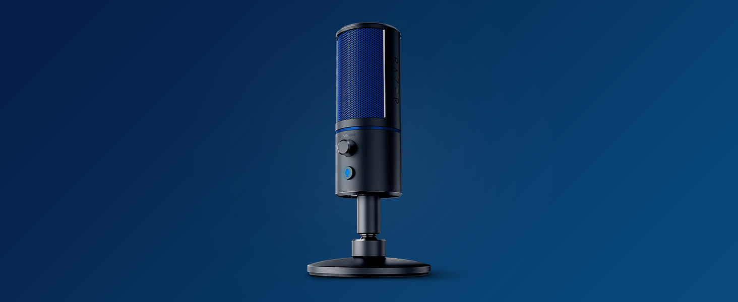 Razer Seiren X для PlayStation - USB конденсаторний мікрофон для стрімінгу PS4/PS5 (чорно-синій) з антивібраційним кріпленням та кнопкою вимкнення звуку