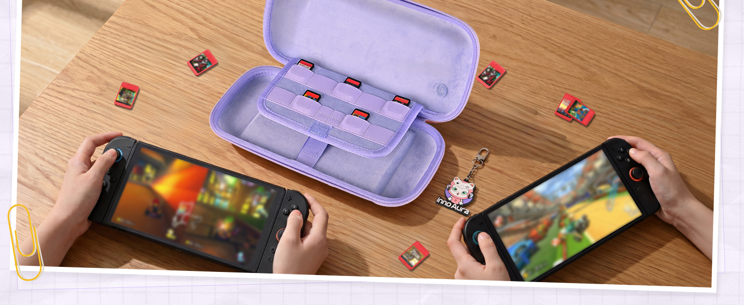 Чохол для Nintendo Switch 2 innoAura Switch 2 Tasche, фіолетовий (Galaxy Lila) - водостійкий, з амортизацією, відділенням для AirTag та великою сітчастою кишенею