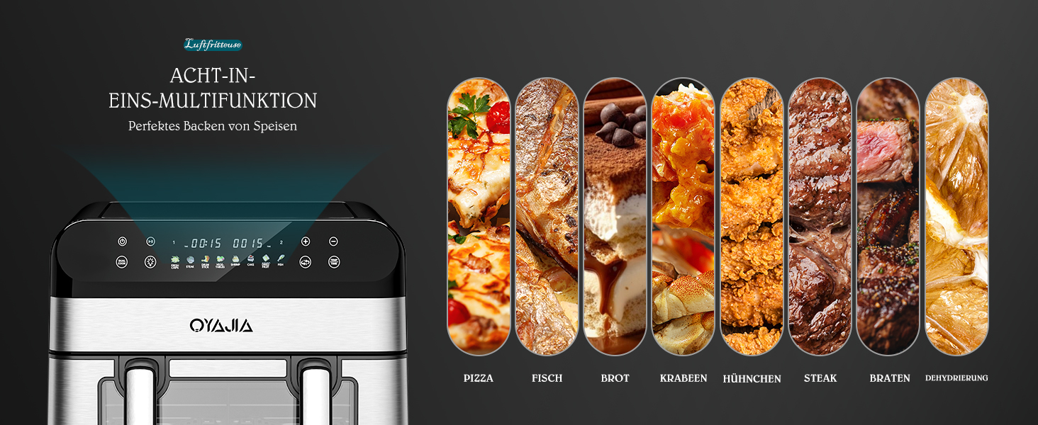 Фритюрниця повітряна з цифровим LED-дисплеєм, 10-в-1, 10 л. Зі скляним вікном, таймером та функцією здорового приготування без олії.