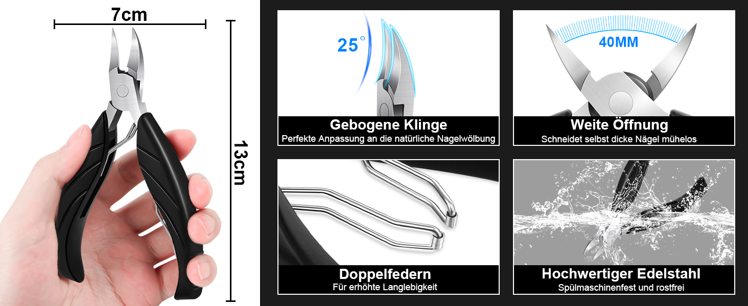 Професійний нігтеріз для нігтів на ногах - нігтеріз для пальців ніг, великий для людей похилого віку, товсті нігті з широким отвором, гострий інструмент для обрізання нігтів, набір для догляду за нігтями з довгим руків'ям та скошеним вигином леза для чоловіків та жінок, чорний