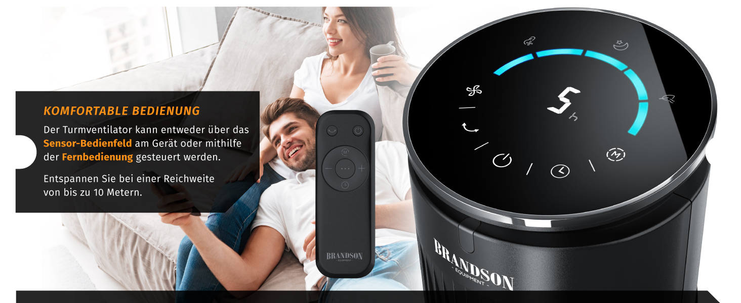 Вентилятор Brandson з дистанційним керуванням, арома-відсіком, тихий, з осциляцією, таймером, 4 режими, 5 швидкостей, LED дисплеєм, чорний