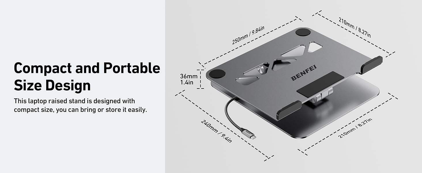 Підставка для ноутбука BENFEI з док-станцією USB-C 6-в-1: HDMI (4K@60Hz), Gigabit LAN, 100W Power Delivery, 10Gbps (1x USB-C 3.2 & 2x USB-A 3.2) – сумісна з MacBook Pro/Air, iPad Pro, XPS, ThinkPad