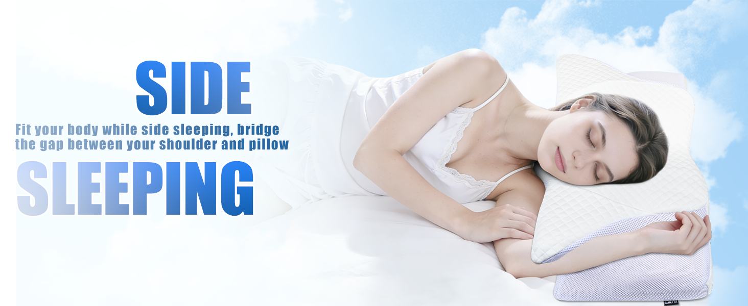 Подушка для шиї SAHEYER з Memory Foam, ортопедична, ергономічна, для сну на боці, біла, 60 x 35.5 x 10/13 см