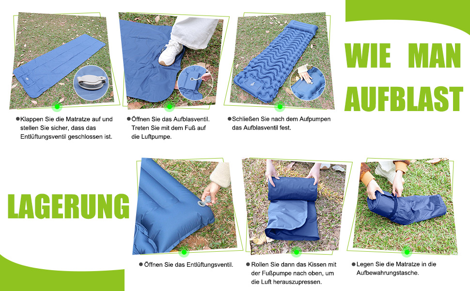 Каремат туристичний самонадувний Cunbayi з інтегрованими подушками та насосом для кемпінгу, пікніків, відпочинку на природі. Кольори: блакитний