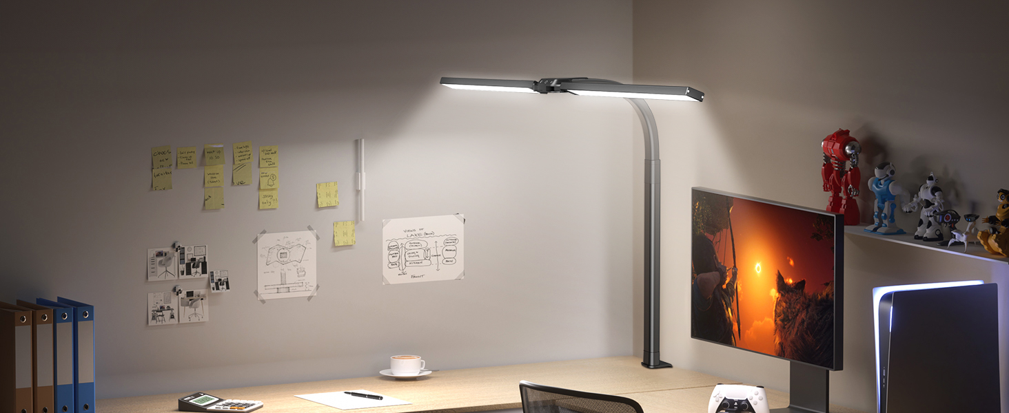 LED лампа для столу Ehaho 2100LM з регулюванням яскравості, 24W, 224 LED, 80 см, кріплення на монітор, гнушкий шийка, офісна лампа з пультом, 10 температур кольору та 10 рівнів яскравості (для дому/офісу), чорна