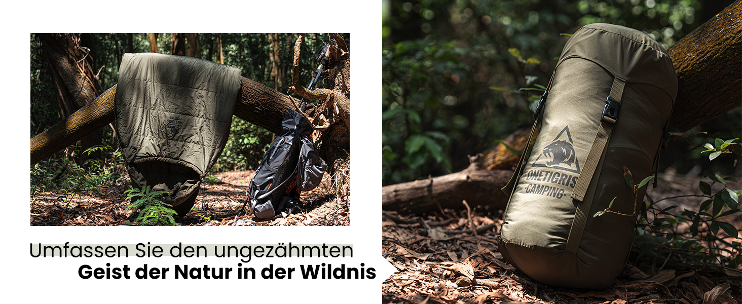 Сплячий мішок OneTigris для кемпінгу та подорожей: компактний, ультралегкий, 3 сезони, температурний режим -15°C до 8°C, матеріал: м'який, кокон, зелений