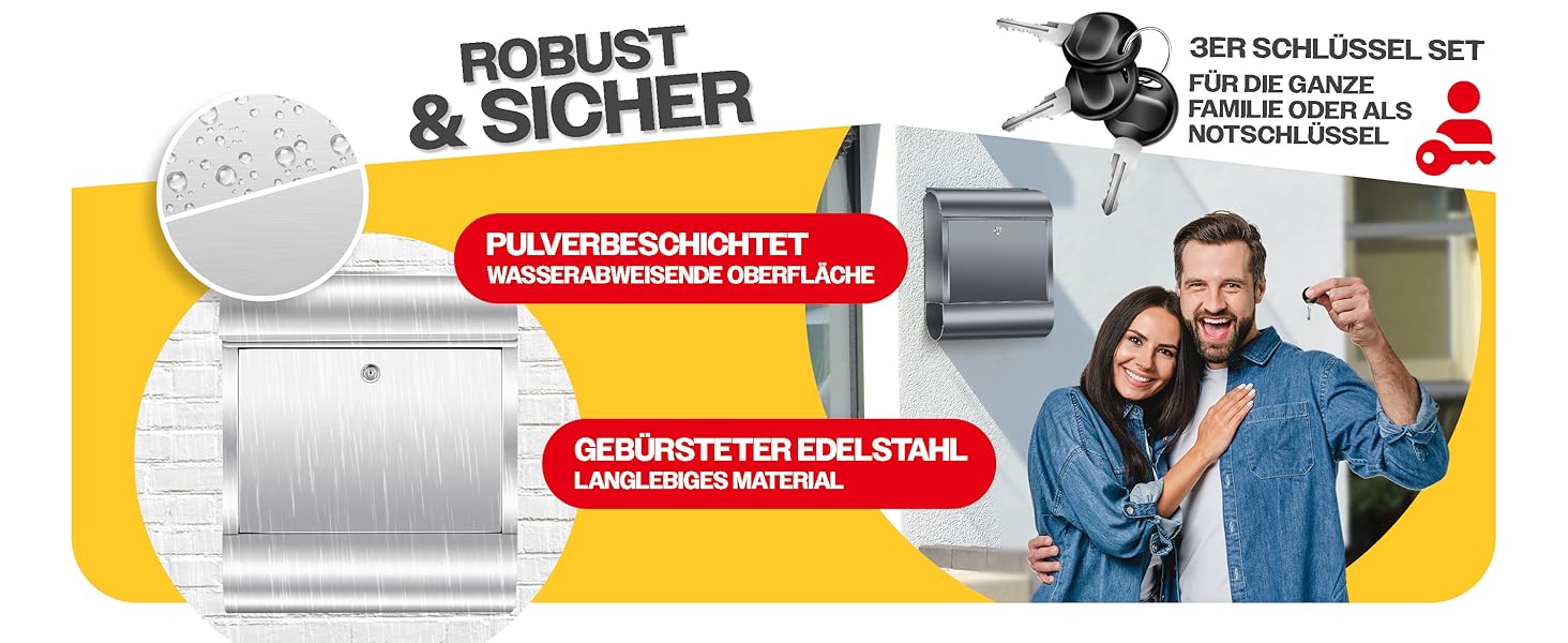 Поштовий ящик настінний KESSER® XXL нержавіюча сталь срібний з газетницею, замок + 3 ключі, вологостійкий, порошкове покриття