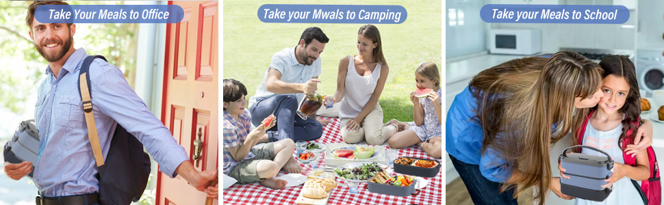 Ланчбокс Brotdose з 3 ярусами, 2200 мл, Bento Box з посудом, роздільники, BPA Free, для мікрохвильової печі, бежевий, 19.5 x 11.2 x 15 см, PP матеріал