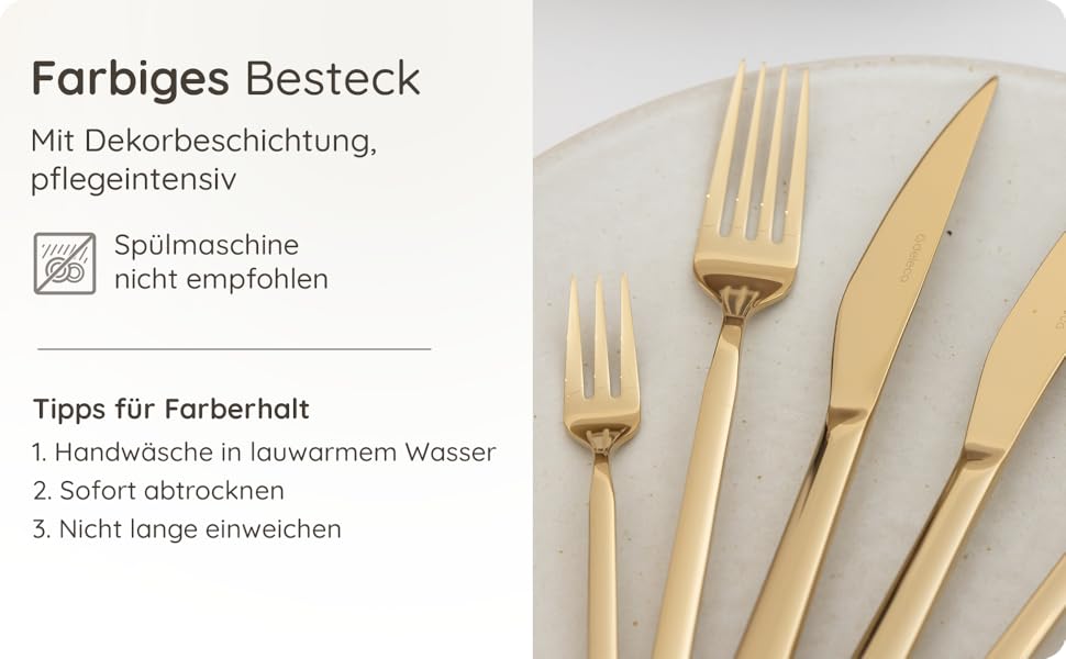 Набір столових приборів на 6 осіб, 36 предметів, нержавіюча сталь 18/0, золотистий, для ресторану та дому