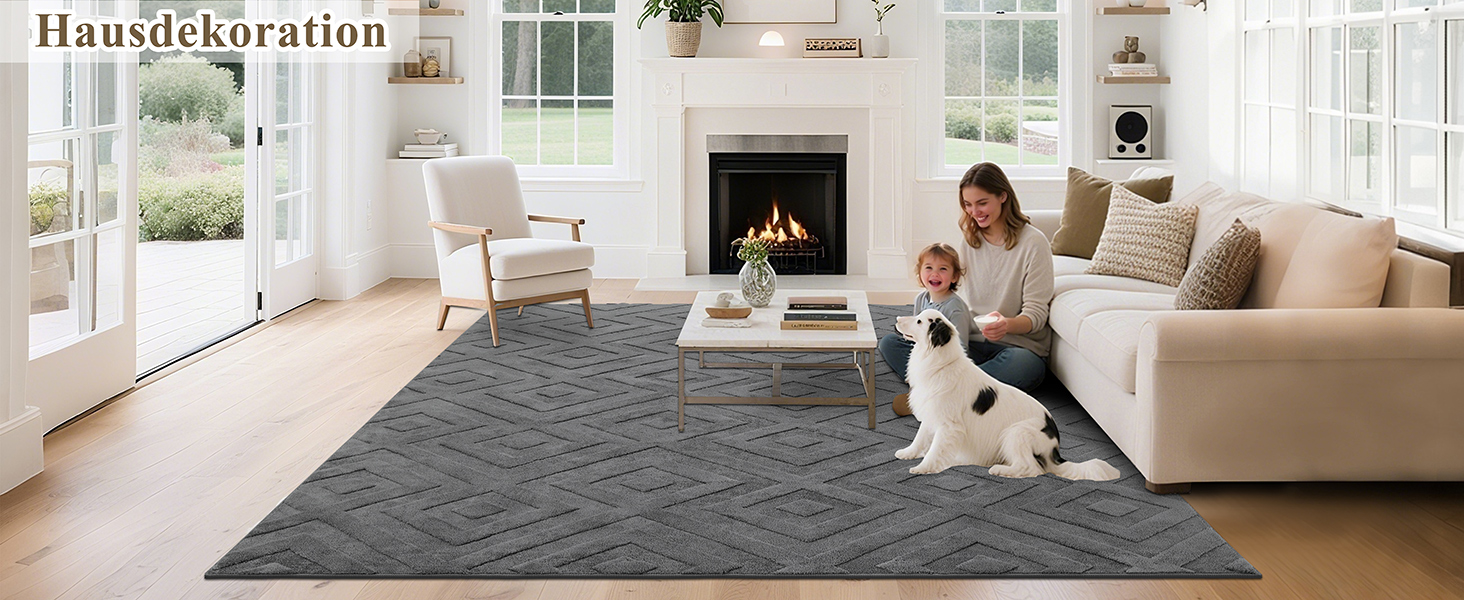 Килимок для вітальні SHACOS з коротким ворсом, сірий, 120 x 160 см. Геометричний килим з 3D ефектом, антиковзаюча підкладка, для спальні, їдальні