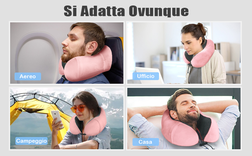 Подушка для шиї у вигляді U, Memory Foam, для подорожей на літаку, авто, в офіс. З маскою для сну та навушниками. Рожева