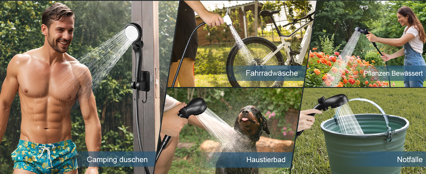 AUTOPkio Camping Shower with Pump, Upgraded Camping Shower 6000mAh Rechargeable Pump, Smart Digital Display for Camp, Outdoor, Pet, Emergency