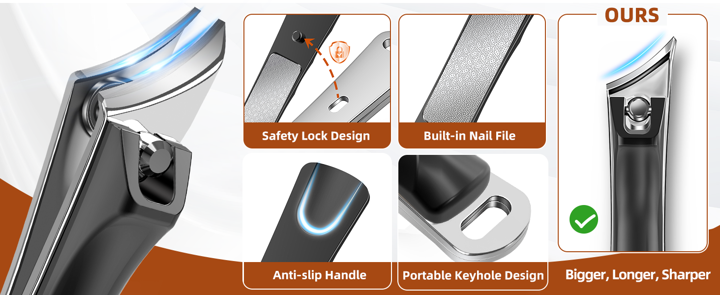 Кусачки для нігтів для літніх людей з широкою щелепою та довгою ручкою, кусачки для кутикули з кутовою головкою, для товстих нігтів, з контейнером для збору обрізків, подарунковий набір для чоловіків та жінок, чорні