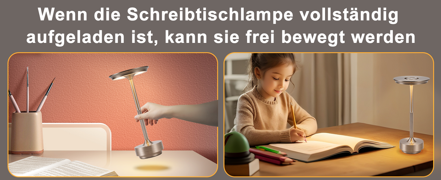 Настільна лампа бездротова LED з сенсорним керуванням, диммуванням та USB зарядкою, нікель, 2 шт. для вітальні, спальні, дитячої кімнати