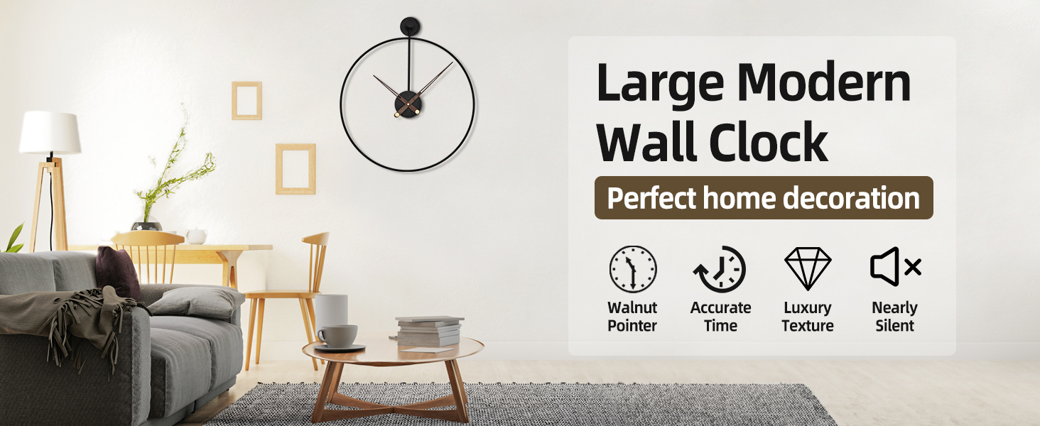 HAITANG Large Modern Living Room Clock, Black XXL Round Metal Wall Clock for Kitchen Office Bedroom, Vintage Wall Clocks, Battery Operated, Silent Clock Movement, Home Decoration, 60 cm