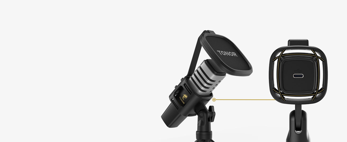 USB мікрофон TONOR TC30 з ниркової характеристики, для комп'ютера, стрімінгу, подкастингу та запису голосу. Комплект: стійка, поп-фільтр, мікрофонна павутина