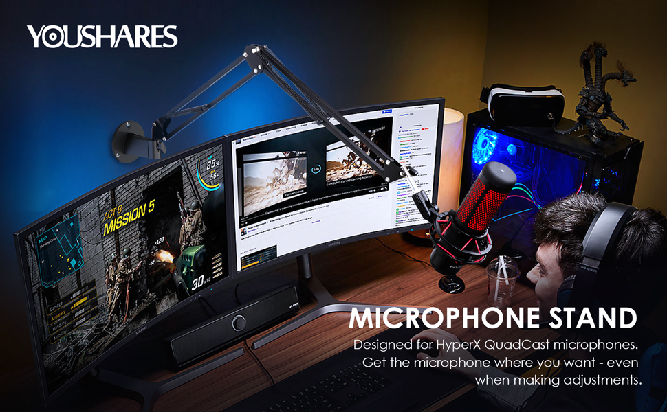 Кріплення для мікрофону YOUSHARES, сумісне з HyperX QuadCast, металева клямка для стільниці, підставка для мікрофона з поп-фільтром, гнучкий мікрофонний важіль