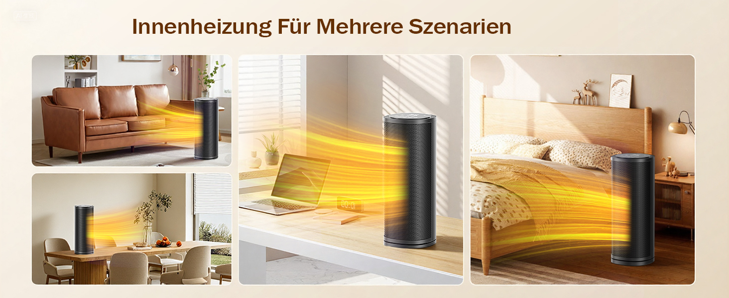 Електричний обігрівач 1800W з пультом керування, 41 см, PTC керамічний, тихий, 70° осциляція, таймер 12h, захист від перегріву, для спальні, дому, чорний