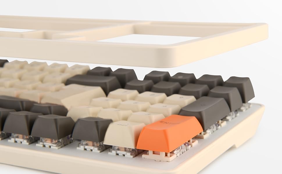 Механічна клавіатура Rii бездротова, геймерська Bluetooth, Tri-Mode 75%, QWERTZ, 20 режимів RGB-підсвічування (BT5.0 + 2.4GHz + кабель), Blue Switch